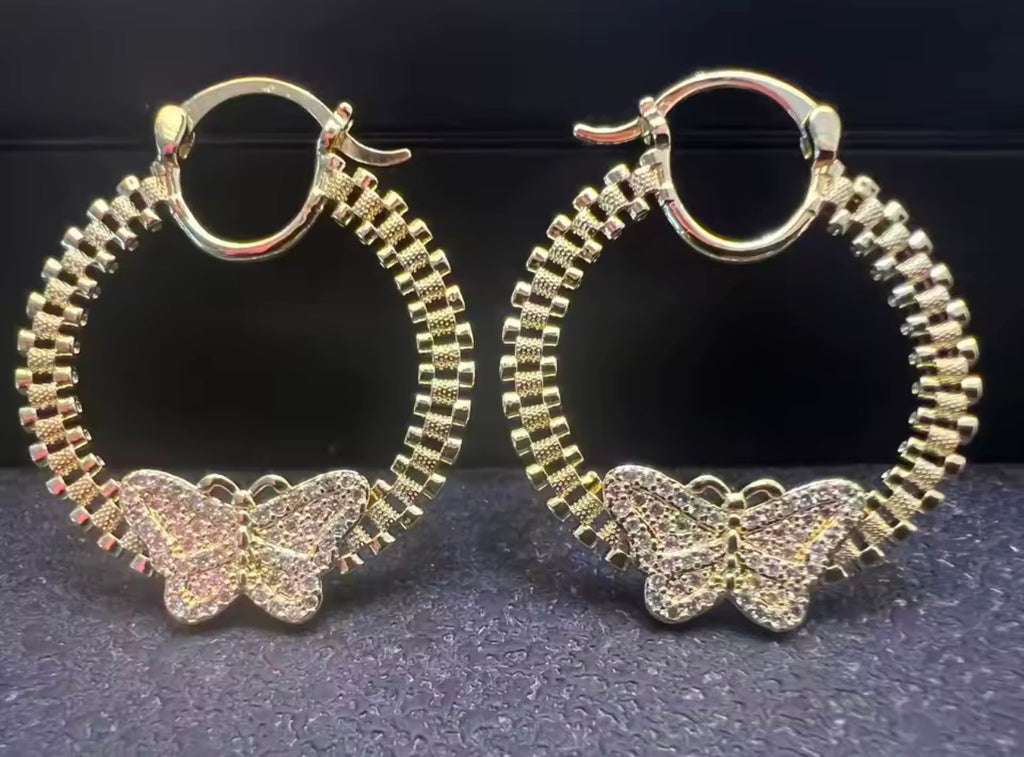 Rolex Bling Butterfly Hoops
