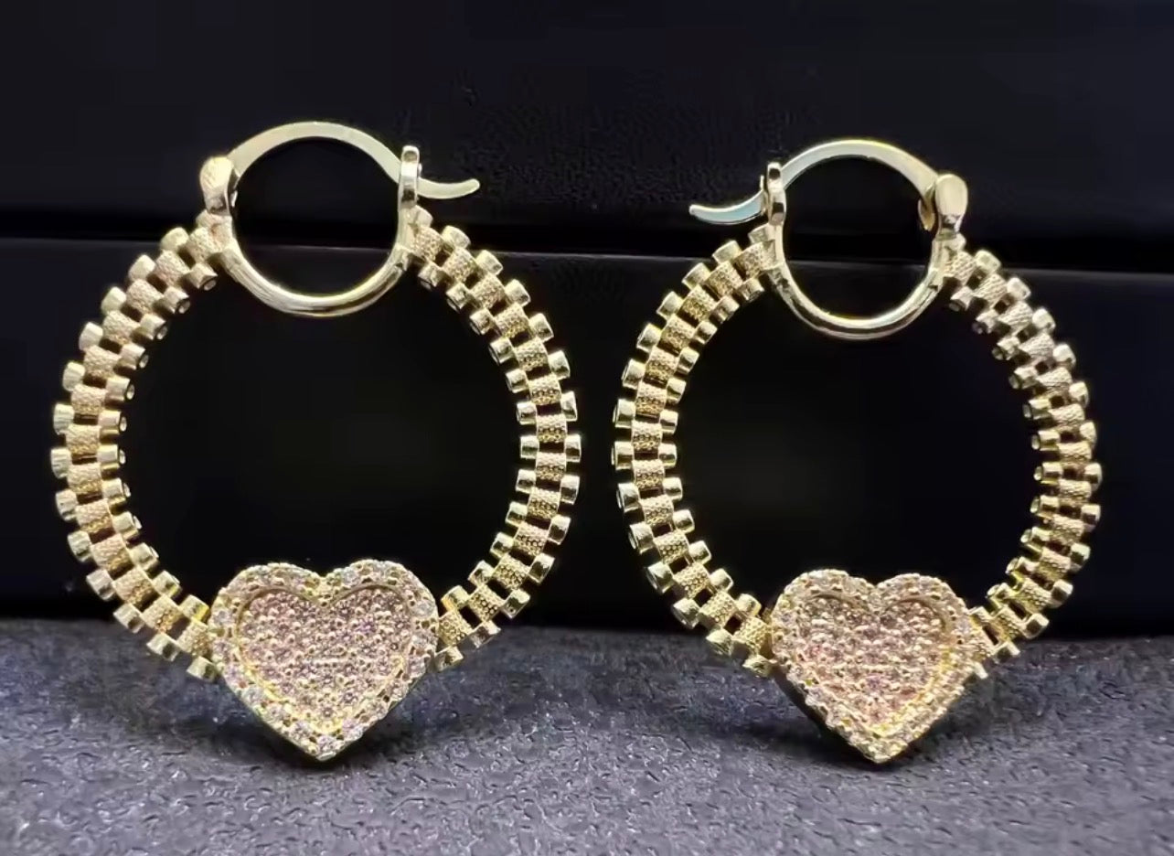 Rolex Bling Heart Hoops