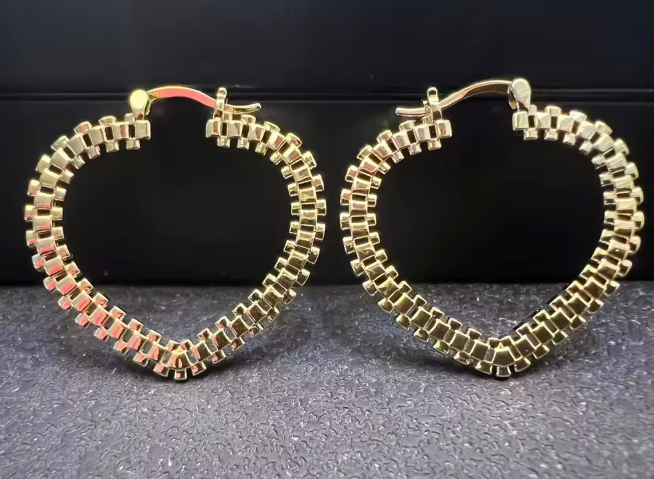 Flat Rolex Heart Hoops