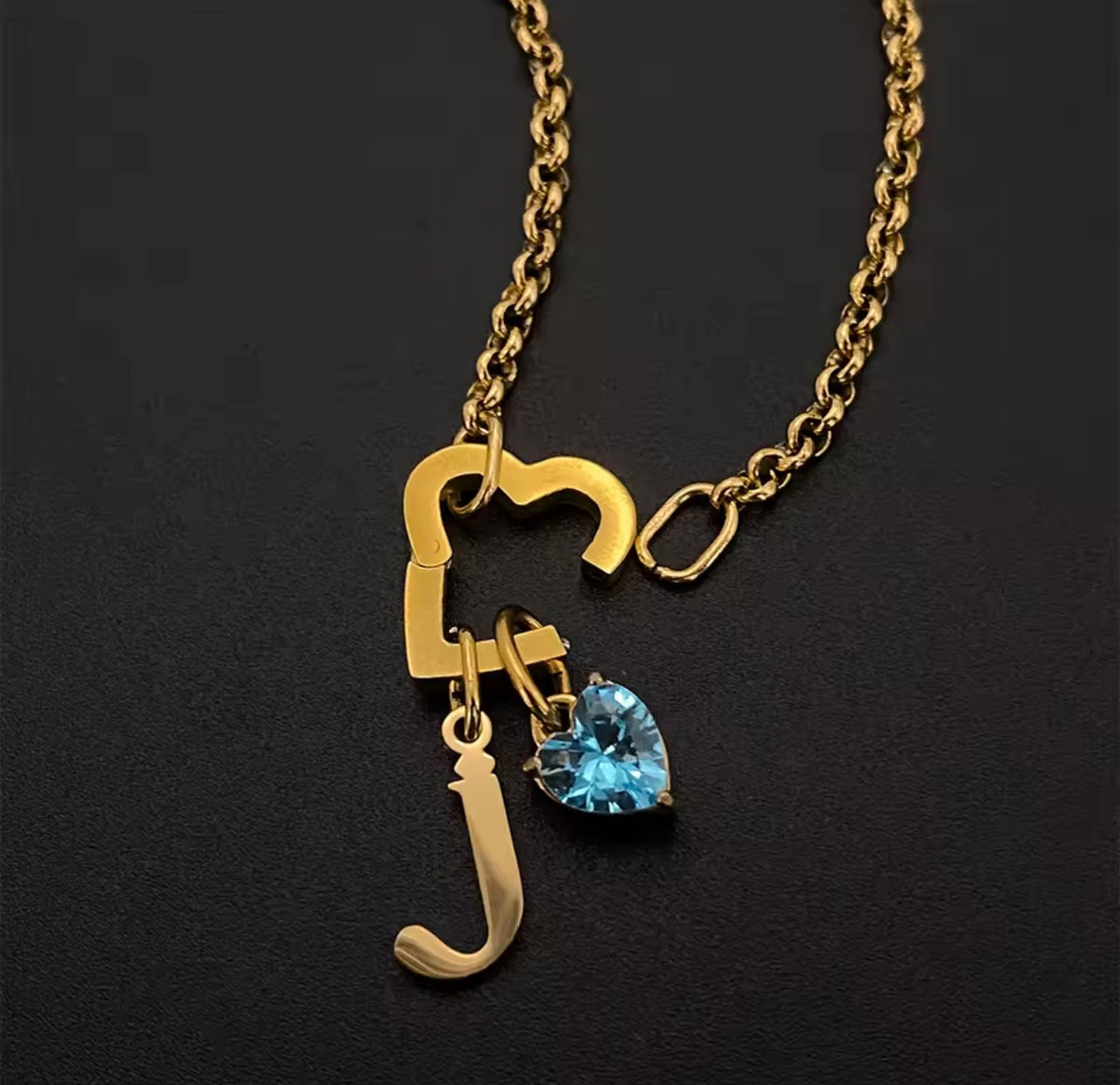 Blue Heart Charm Initial