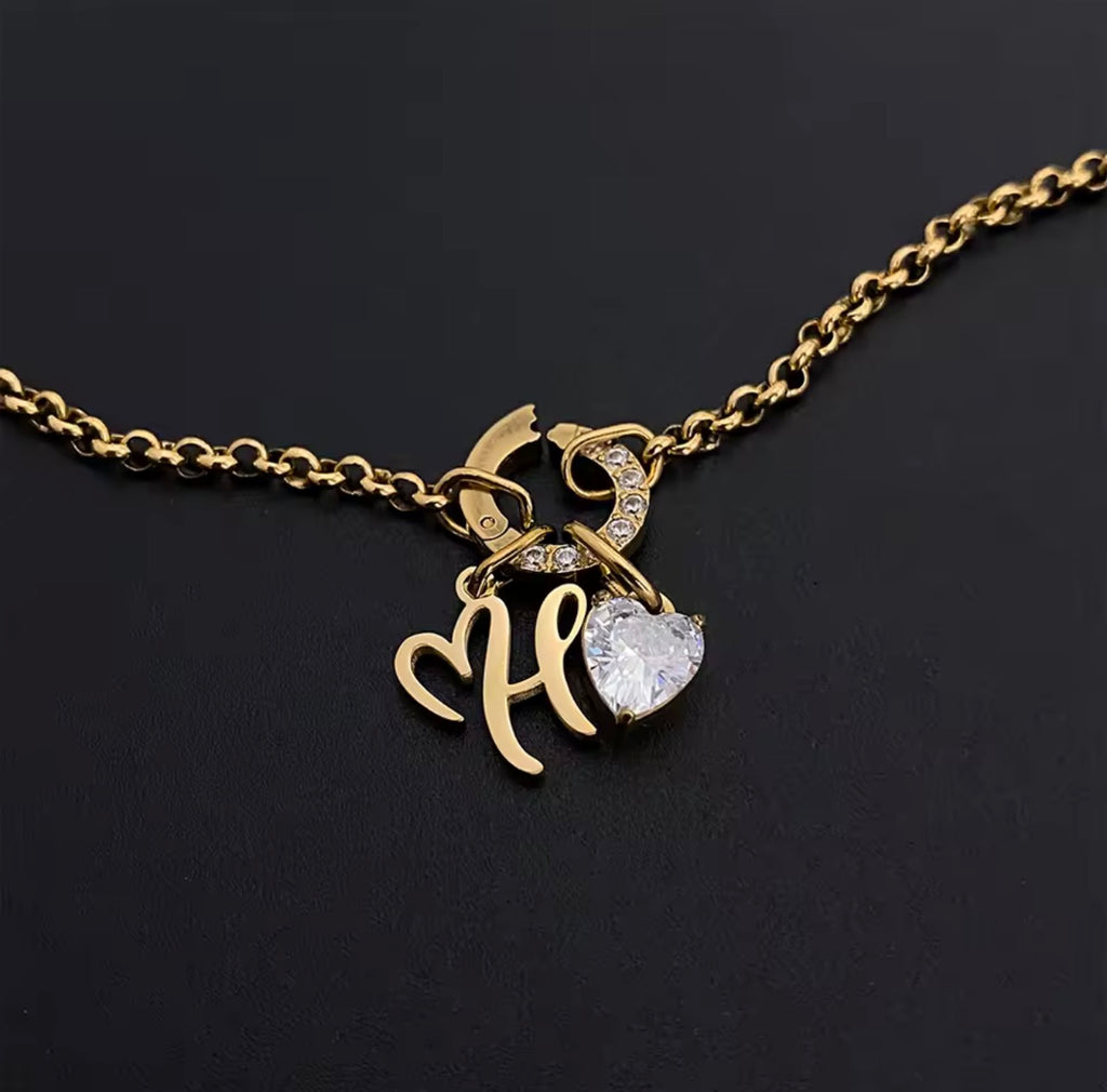White Heart Charm Initial