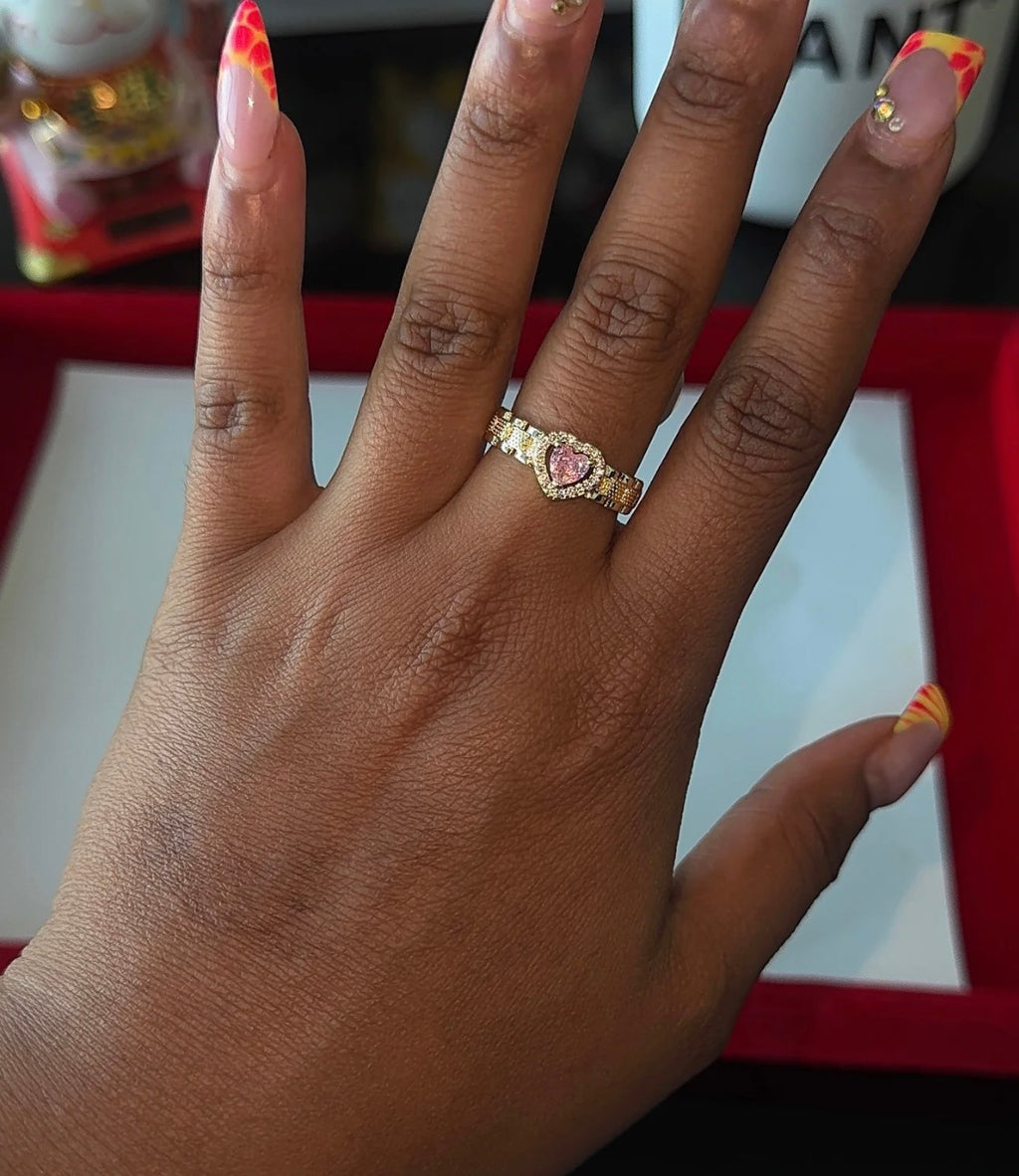 Pink Heart Rollie Ring